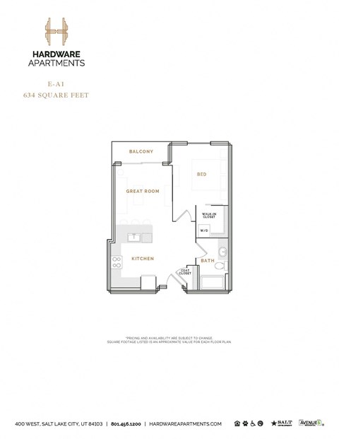 Floor plan for 1 bed, 1 bath, 699 sqft